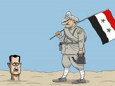 Путинская помощь Асаду. Карикатура: Сергей Елкин, twitter.com/Sergey_Elkin