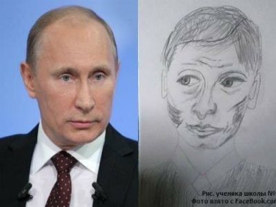 Портрет Путина, нарисованный учеником. Фото: echo.msk.ru