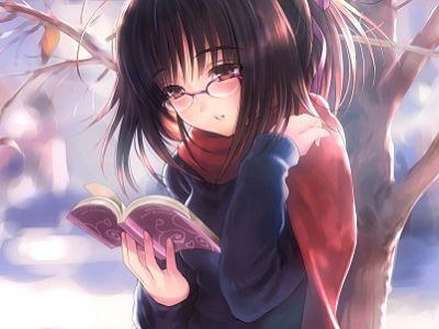 Девочка с книгой, аниме. Источник - oboi-na-stol.com