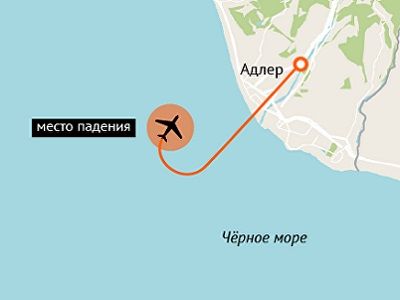 Карта места катастрофы "Ту-154". Фото: newstes.ru