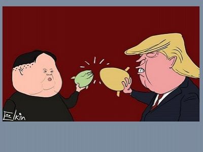 Ким Чен Ын, Трамп и пасхальные яйца. Карикатура С.Елкина, источник - www.facebook.com/sergey.elkin1