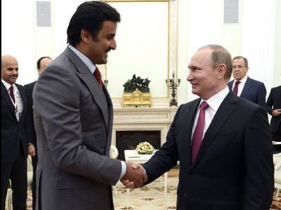 Президент России Владимир Путин и эмир Катара Тамим Бен Хамад Аль Тани. Фото: lenta.ru