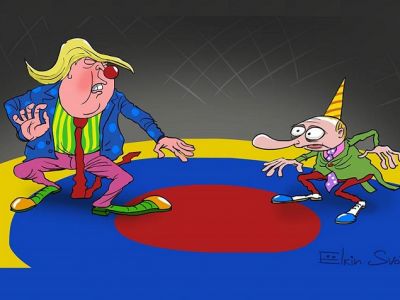 Трамп и Путин на мировой арене. Карикатура С.Елкина, источники - www.svoboda.org, www.facebook.com/sergey.elkin1