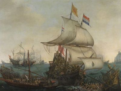 Корнелис Вром, "Потопление испанских галер у фламандского побережья в октябре 1602 г." . Иллюстрация: en.wikipedia.org