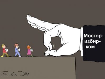 Мосгоризбирком и подписи кандидатов. Карикатура С.Елкина: dw.com