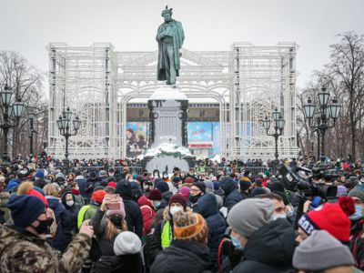 Акция в Москве в поддержку Алексея Навального на Пушкинской площади 23 января. Фото: Владислав Шатило / РБК
