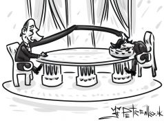 Переговоры с Макроном. Карикатура А.Петренко: t.me/PetrenkoAndryi