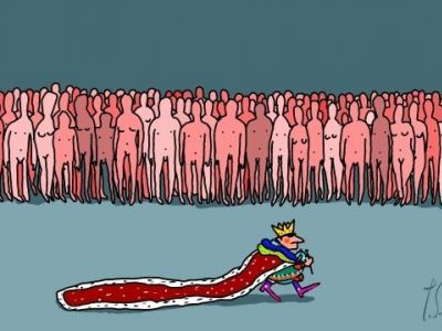 Раздетый народ и одетый "король". Карикатура: Publizist.ru