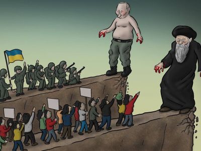 Против Путина и Хаменеи. Карикатура: az.linkedin.com